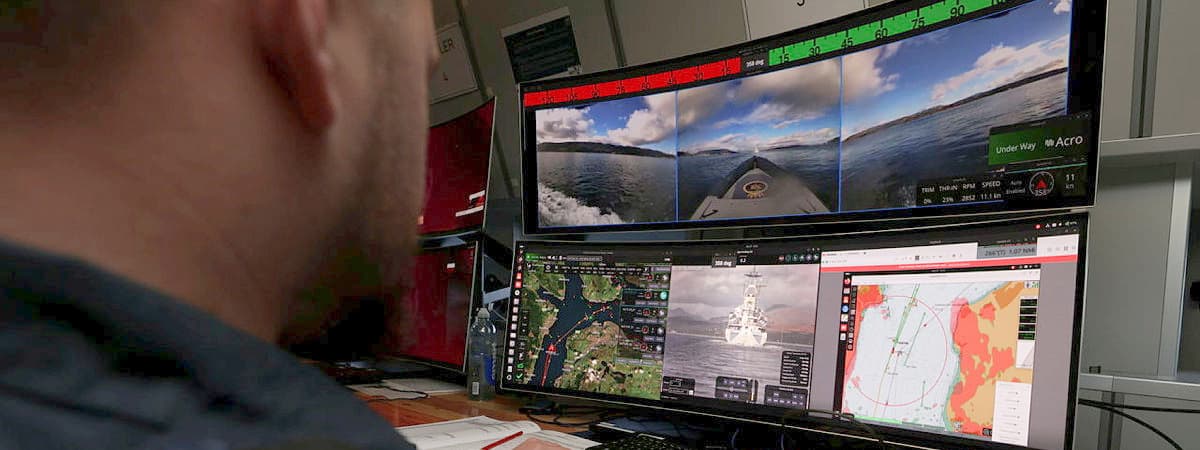 A UK Royal Navy sailor using an uncrewed surface vessel command and control system. 