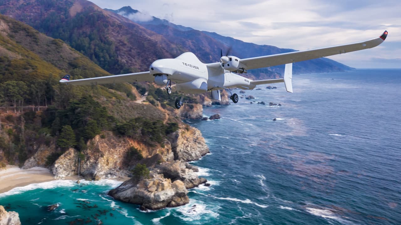 A Tekever AR5 drone in flight.