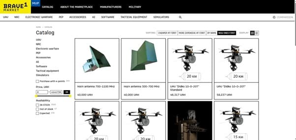 A screenshot taken of the Brave1 Market.  