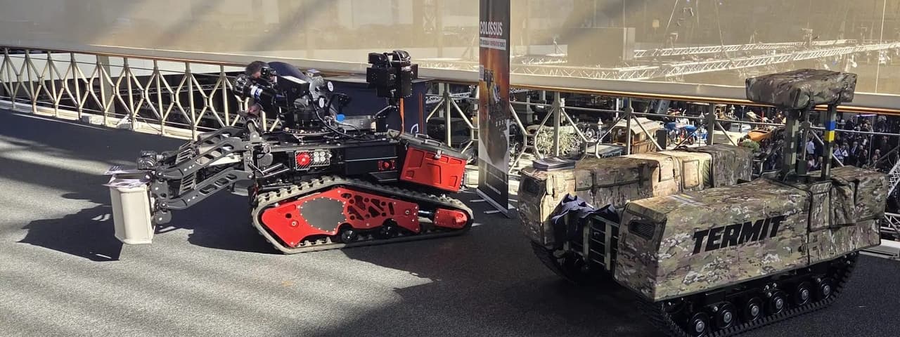 Shark Robotics ‘Colossus’ and Tencore ‘Termit’ ground robots.  