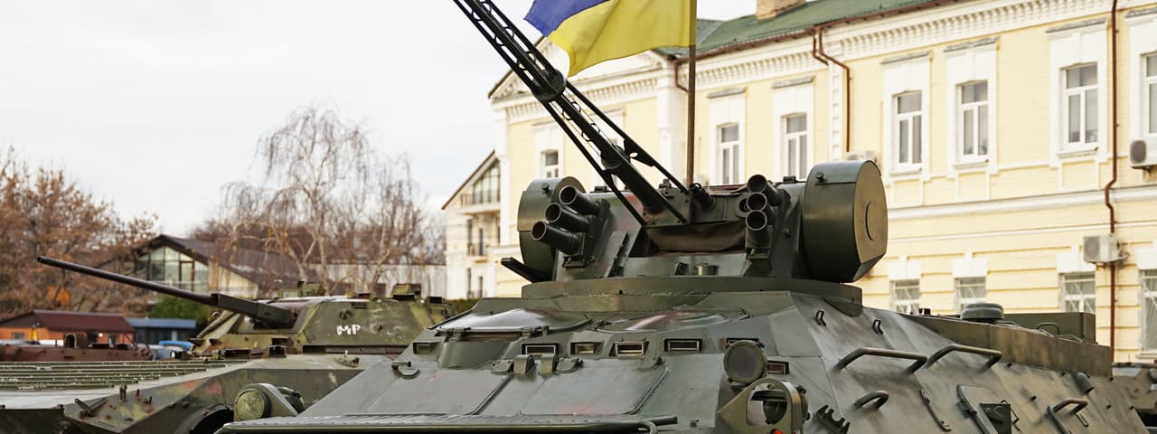 A Ukrainian BTR-3 4x4 armoured personnel carrier. 