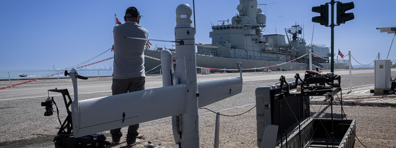 A UAV on display at NATO REMPUS 2025.