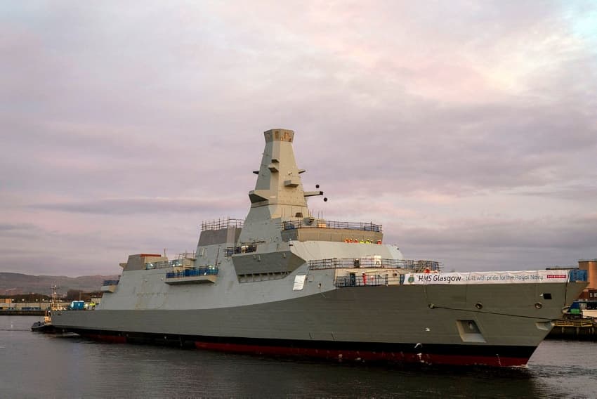 A Type 26 frigate, HMS Glasgow, designed to support anti-submarine warfare missions. 