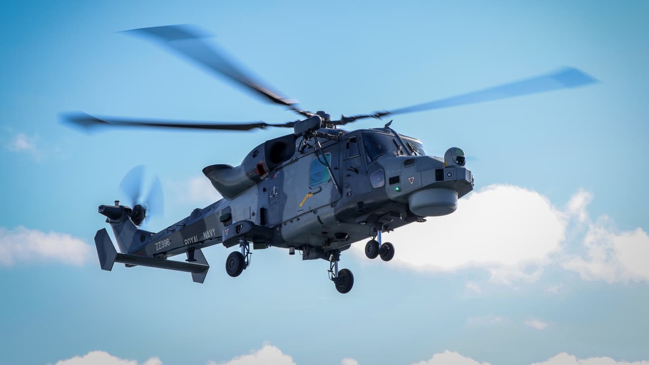 A UK Royal Navy Wildcat helicopter
