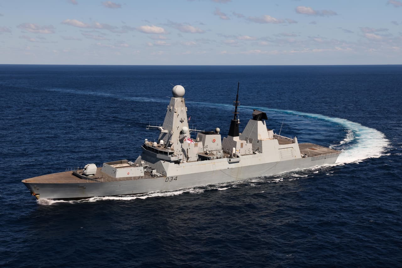 HMS Diamond, participating in Operation Prosperity Guardian to protect shipping in the Red Sea in 2024