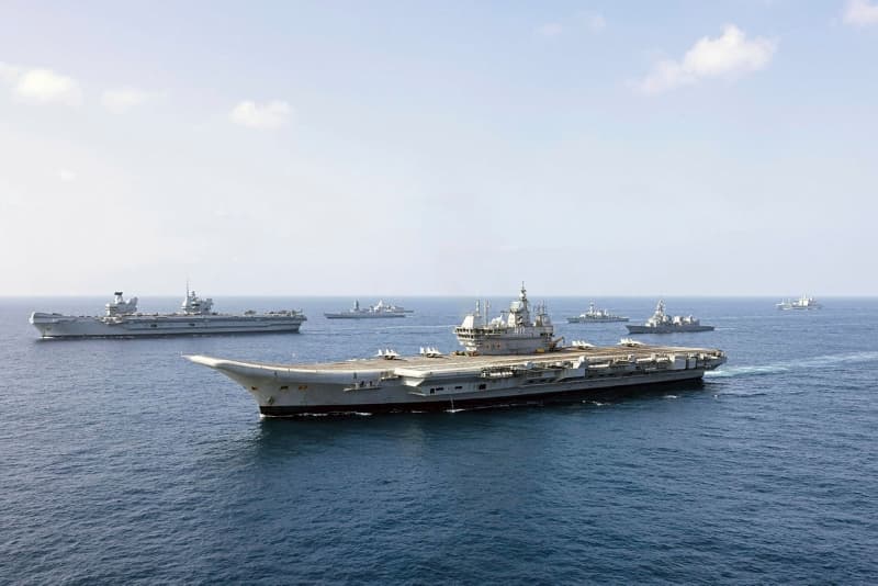 The UK's Carrier Strike Group alongside the Indian Navy. 