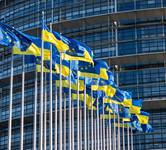 EU and Ukrainian flags