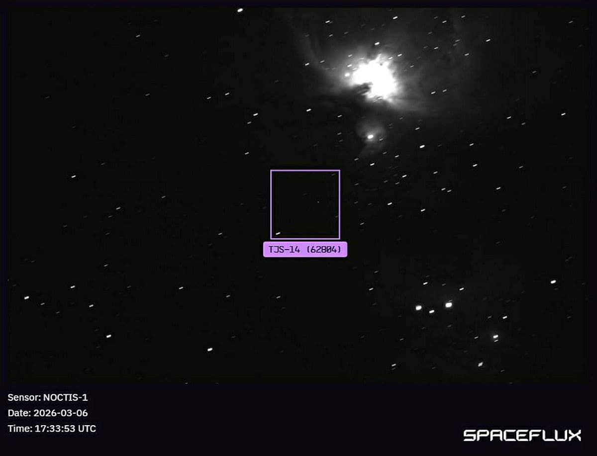 Image of a Chinese TJS-14 satellite on orbit captured by the UK's Noctis-1 space telescope.