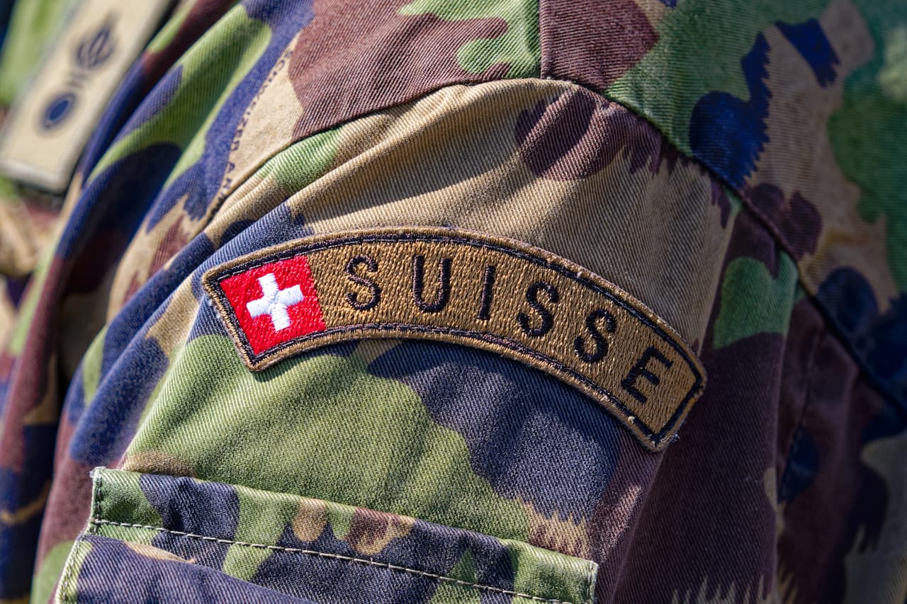 A shoulder patch on the sleeve of a member the Swiss Armed Forces.