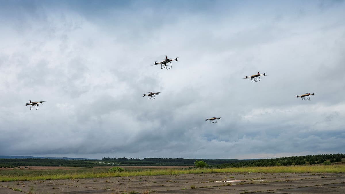 A swarm of Malloy Aeronautics ‘TRV150’ drones. 