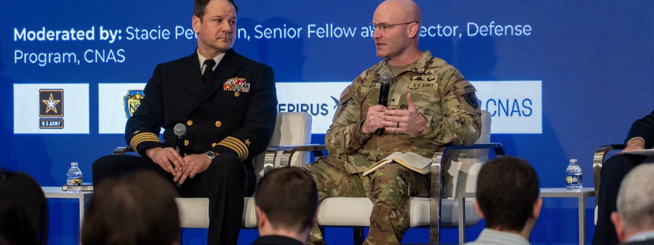 Brigadier General Matthew Ross (right), the Director of JIATF 401, speaking at Apex Defense 2026