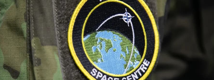 A NATO Space Centre patch on the uniform of a service member at Ramstein Air Base, Germany, September 12, 2022