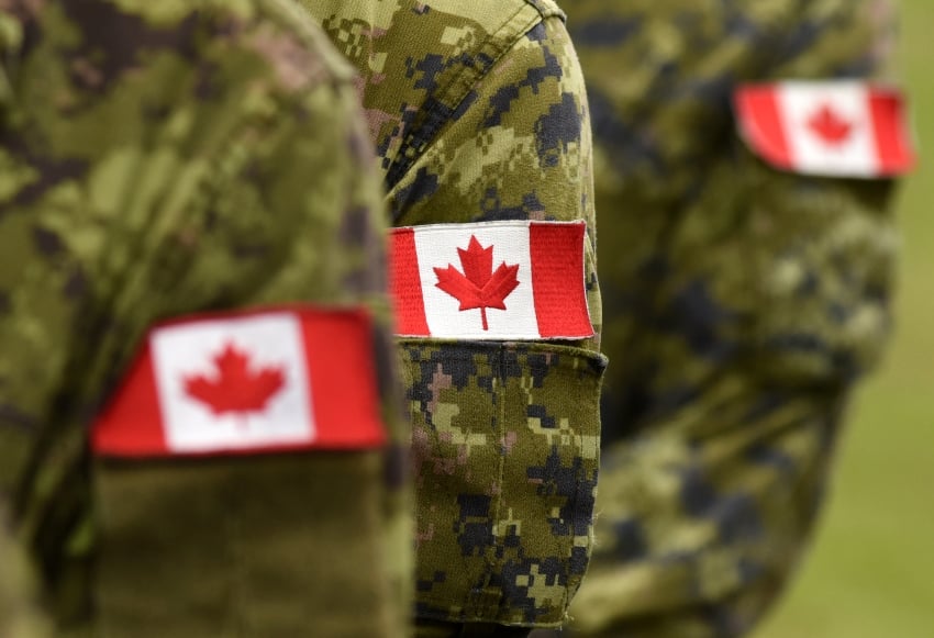 The Canadian flag worn by members of the armed forces.
