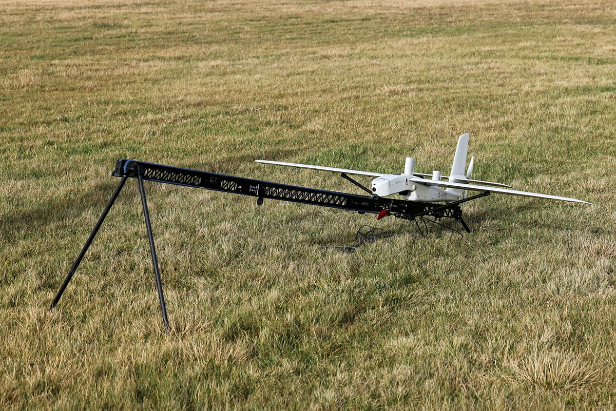The Royal Navy's Providence drone being deployed on Trial Eagle Eye. 