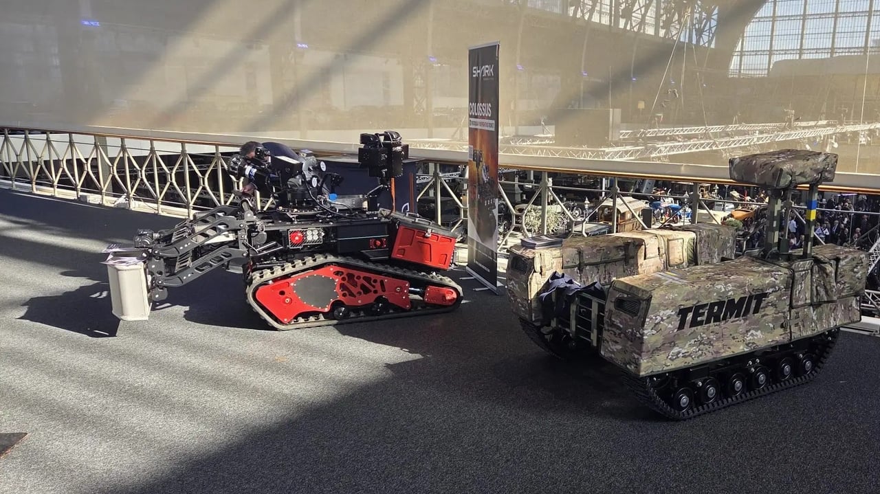 Shark Robotics ‘Colossus’ and Tencore ‘Termit’ ground robots.  