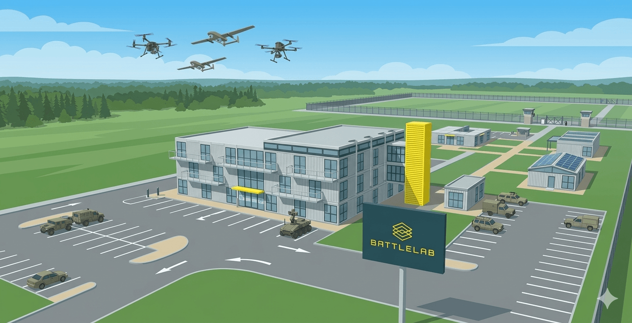 A graphic representation of the UK’s Defence BattleLab in Dorset. (Created with Google Gemini AI)  