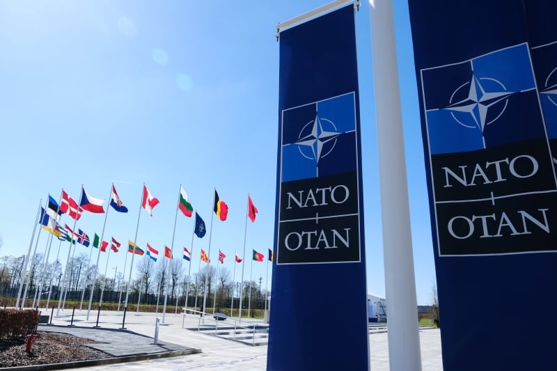 Member state flags flying outside NATO HQ in Brussels. 