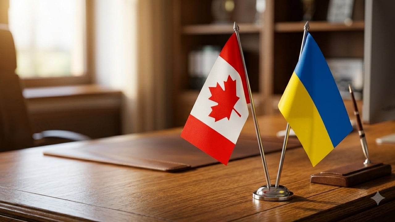 Canadian and Ukrainian flags 